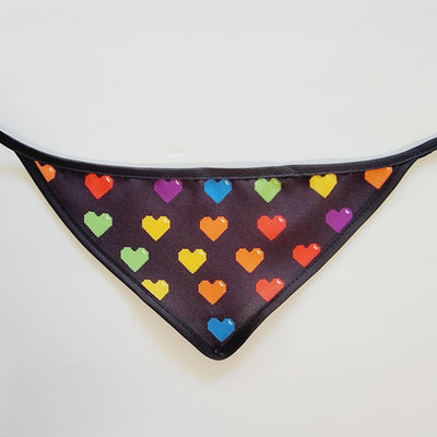 BLACK COLORFUL HEARTS DOG BANDANA.